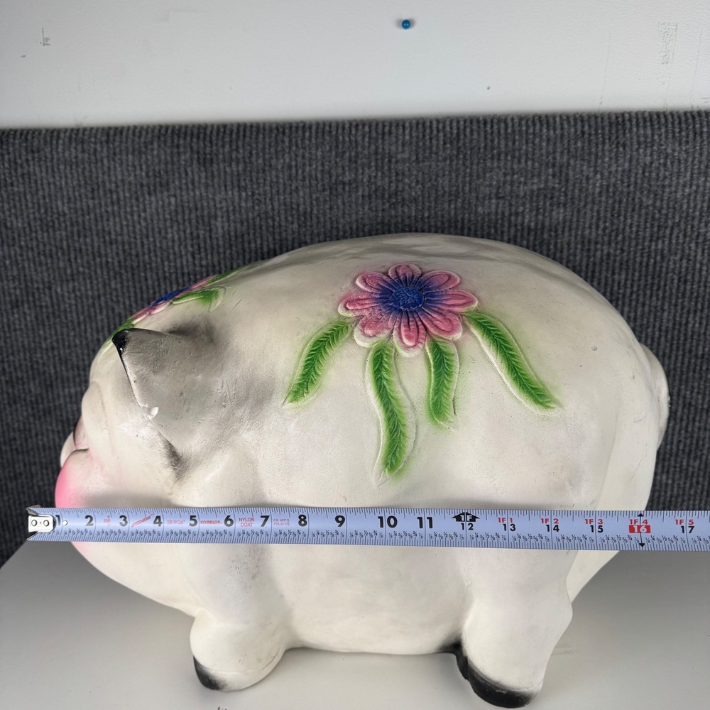 Vintage Large Ceramic Piggy Bank White Pink Floral Hand Painted MCM Kitsch XXL - Picture 6 of 15